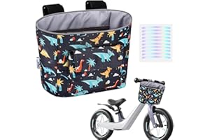 LOCAL LION Kids Bike Basket, Bike Handlebar Bag, Waterresistant Bicycle Basket, Thickened Bicycle Front Bag for Children's Balance Bike Tricycle Scooter, Blue Black-Dinosaur