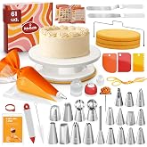BakeBuddy Professional Pastry Kit 61 Pieces with Turntable Plate | With Stainless Steel Nozzles, Pastry Sleeve, Spatulas, Pop