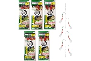 JOYECHO Lot de 30 Bas de Ligne à Plumes de Maquereau Pré-noués avec Perles Lumineuses, Appâts Bioniques, Mitraillette pour Maquereau et Poissons - Taille 12/16/18 - Leurres de Pêche Nuit et Jour