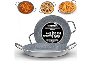 TEHORNEO Padella per Paella, Paellera Induzione 30 cm in Alluminio Antiaderente 3-4 porzioni, Paellera, Paella, Padella Paella, Pentola per Paella, Pentola Paella, Padella per Paella Induzione 30 cm