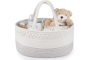 Maliton Organizador para cambiador, cesta organizadora para bebé, cesta de almacenamiento para cambiador, contenedor para pañales con compartimentos y asas, regalo para recién nacidos, ondas blancas