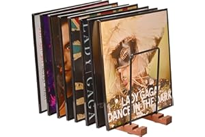Yorkmills Vinyl Record Storage, Display Up to 50 LP Albums DVDs CDs, Solid Wooden Vinyl Record Holder with Stainless-Steel lp Storage Boxes shelf Stand Case, Record Stand for Home Desktop Decor