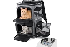 DAISTERN Sac à Dos Transport à Double Compartiment pour Chat Chien jusqu'à 12KG avec Fenêtre à Double Maille, Fermeture Éclair Anti-Explosion SBS, Extension Compartiment, 2 x Coussins Imperméables