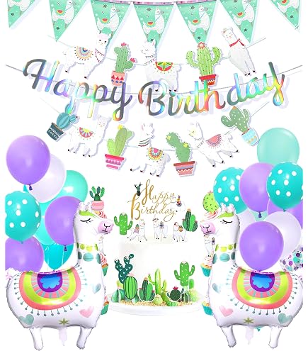 1 Jahr Happy Birthday Alpaka Tortendeko – 10 Stück Cake Topper Mit Lama & Kaktus Design