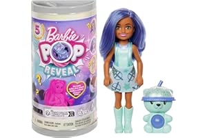 Barbie Chelsea Pop Reveal Bubble Tea Series Doll with Tea Can-Inspired Package & 5 Surprises Including Scented Small Doll & Pop-It Pet (Styles May Vary), HRK63
