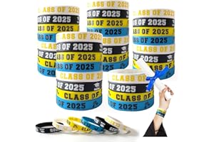 Gibocot 48 Pcs Class of 2025 Wristbands, 4 Colors Silicone Bracelets Graduation Gifts for Her Him 2025, School Leavers Gifts for Students from Teachers, Congrats Graduation Party Supplies
