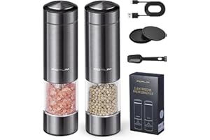 FORLIM Set Macina Pepe Elettrico, macina sale e pepe ricaricabile USB con macina ceramica regolabile, macina spezie con led, Set di 2,Acciaio inossidabile(colore della pistola)