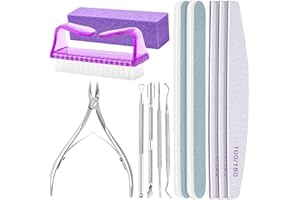 ALLE'S - Juego de 12 limas de uñas y cutículas profesionales de metal, cortatapas, cepillo, herramientas para uñas encarnadas y más, Morado