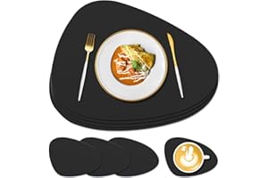 KERYCHIN Silicone Place Mats and Coaster Set of 4, Heat Resistant 230 °C, Non-Slip Table Mats, Easy to Clean, Washable Placemats for Kitchen, Home, Restaurant, Outdoor Glass Dining Table (Black)