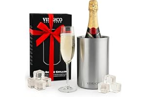 VINENCO Refroidisseur a Vin Inox de Bouteilles Seau a Champagne Double Paroi Isole | Rafraichisseur de Vin Blanc Refroidisseur de Boissons | Coffret Cadeau Hommes Femmes Accessoires Vin Idee Cadeau