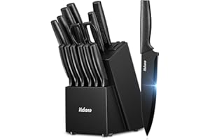Knife Set, Yabano 14 Pieces Knife Block Set with Built-in Sharpener, Sharp Black Kitchen Knife Set with Block, Dishwasher Safe