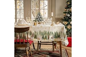 AIBIIN Mantel de Navidad con diseño de Ciervo nevado Dorado, Impermeable, para Festivales, cenas, Fiestas, 142x259cm