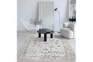 ‎THE CARPET The carpet Mila Modern Thick Short Pile Rug, Living Room, Bedroom, Elegant Shine, Shine Fibre, High Low Effect, Border, Cream, 200 x 290 cm