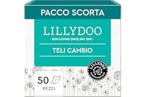 Teli cambio LILLYDOO – 60 x 60 cm, confezione da 50 pezzi (5x10 pezzi), super morbidi, senza profumi e lozioni, ideali per pelli sensibili, dermatologicamente testati
