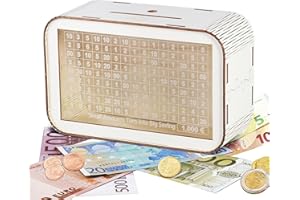 LOVLEY Tirelire Japonaise 1000 Euros en Bois | Magique Réutilisable Avec Marqueur | Économie pour Enfants et Adultes - Blanc (Dessin Cochon)