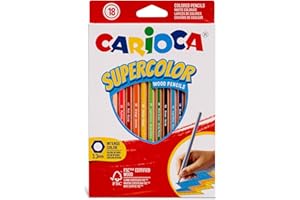 Carioca Supercolor - Confezione da 18 Matite Colorate Esagonali. Colori Assortiti e Intensi, Ideali per Disegnare e Colorare