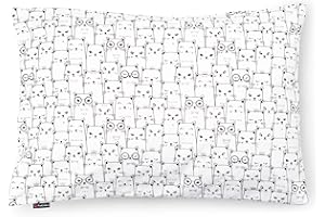 PinkZebra Funda de Almohada Infantil, Funda de Almohada de 25 x 50 cm, 100% algodón, Funda de cojín para niño, Certificado Öko-Tex Standard 100, Funda Infantil con Cremallera, diseño de Gatos, Color