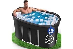 Newfulam Ovales Eisbad XXL (120 cm) mit Abdeckung Komplettset - Faltbare Badewanne Erwachsene Eisbaden Tonne Outdoor, Eistonne, Badewanne Outdoor, Kältetherapie für Sportler