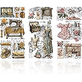 WANDIC Lot de 16 feuilles d'autocollants de transfert à frotter, 4 styles rétro, vintage, motifs mélangés, autocollants pour scrapbooking, journal