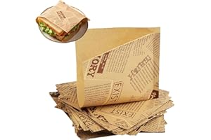 HSYTEK 50 pezzi di carta per pane 15 cm x 15 cm per panini, hamburger, patatine fritte, confezioni quadrate, sacchetti per alimenti, vecchie stampe di giornali