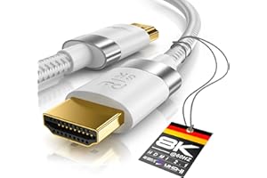 ‎CSL-COMPUTER CSL - 8k / 4k HDMI Kabel 2.1/2.0-3m - 8K @ 60Hz / 120Hz - 4K @ 240Hz - 48 Gbit/s - 3D - Ultra High Speed mit Ethernet - TV Blu-ray PS5 Xbox Series X Switch - weiß - 3 Meter