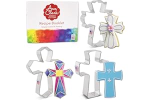Ann Clark Cookie Cutters Juego de 3 cortadores de galletas cruz con libro de recetas, cruz cristiana, cruz extragrande y cruz elegante - Acero fabricado en EE. UU.