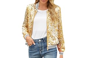 GENERIC Baseball Jacke Damen Pailletten Reißverschluss Langarm Jacken Blazer Sakko Pailletten Blazer Jacke Elegant Kurz Sakko Rave Party Outwear Blazermantel Bomberjacke Bikerjacke Übergangsjacke