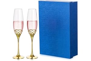 Inweder Flute Champagne Verre Cadeau Mariage Lot de 2 Doré Coupe Champagne avec Coffret Cadeau Flûtes à Champagne Anniversaire Demoiselle Honneur Fiançailles Cadeaux pour Couple Mariée Marié