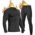 UNIQUEBELLA Mens Thermal Underwear Set Long Sleeve Tops Long Johns Thermal Base Layer Bottom Fleece Lined Quick Drying
