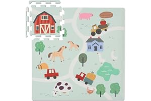 Relaxdays Dywan Puzzle, 21 sztuk, mata do zabawy, wzór farmy, mata do raczkowania, nietoksyczna pianka, wielokolorowa, 89,5 x 89,5 cm