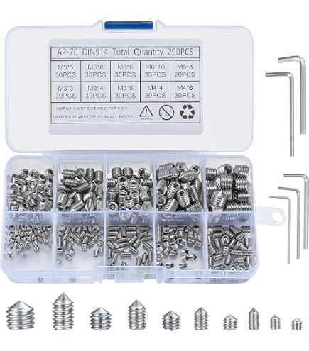 Rustark 450-Piece M3-M8 Allen Hex Socket Grub Screw Set – 12.9 Grade Alloy Steel, 15 Sizes, Black, With Storage Case