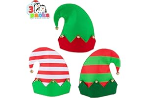 JOYIN 3 Packs Christmas Elf Felt Colorful Hat Christmas Holiday Party Hats Featuring One Size fits Most Unisex Hats for Jingle Bells Kids, Teens, Adults