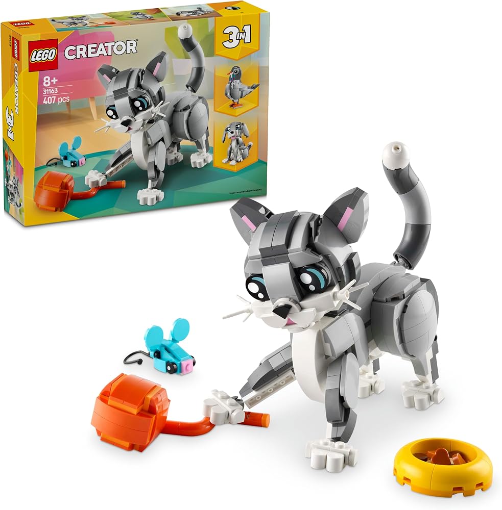 LEGO Creator 3’ü 1 Arada Oyunbaz Kedi 31163 | 8 Yaş ve Üzeri Çocuklar için Köpek veya Güvercin Figürüne Dönüşebilen Oyuncak Yapım Seti, Doğum Günü Hediyesi (407 Parça)