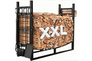 AMAGABELI GARDEN & HOME Amagabeli Porte Bûches de Cheminée avec 4 Outils 90cmx78cmx33cm range bûches pour intérieur et extérieur robuste support de support d'allumage pour étagère à bûches en bois