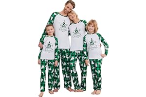 Ekouaer Weihnachtspyjama Familie Schlafanzug Weihnachtsoutfit Pyjama Set Langarm Tops+Hosen Neujahr Zweiteiliger Sleepwear Nachtwäsche für Damen Herren Kinder
