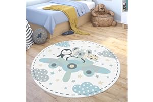 Paco Home Alfombra De Habitacion Bebe Infantil Niña Niño De Juego Se Puede Lavar En La Lavadora Redonda Moderna Color Pastel, tamaño:Ø 160 cm Redon, Color:Beige