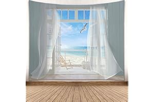 YISURE Beach Tapestry Wall Hanging, Ocean Tapestries for Bedroom, Seaside Window View Wall Hanging Tapestry for Home Decor Size 200 * 150cm(80x60inch)