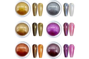 GZMAYUEN 6 cajas de polvo de uñas cromado para diseño artístico holográfico mágico metálico efecto espejo purpurina pigmento polvo para decoraciones de manicura