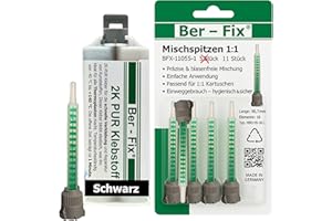 Ber-Fix Stoßstange Reparatur 2K PUR 60Sek. SCHWARZER Kunststoffkleber 2K Kleber Kunststoff-Reparatur 50g Kartusche 1:1 + 10 Spitzen