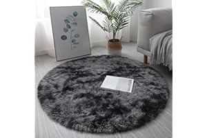 KAYBTNT Round Rug, Fluffy Shaggy Aesthetic Circle Rug, Plush Washable Non-Slip Soft Area Circular Fuzzy Rugs, Cute Carpet for Kids Baby Nursery Girls Living Room Bedroom Home,Black,200cm/79inch