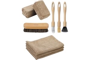Fantasticlean 9 Pz Kit Pulizia Auto Interni, Panni Microfibra e Spugna, Pennelli Detailing, Spazzola di Crine Naturale per Sedili, Pelle, Dettaglio Interni-Beige