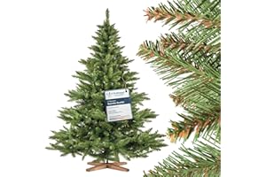 FairyTrees Weihnachtsbaum künstlich 180cm NORDMANNTANNE mit Christbaum Holzständer | TESTSIEGER Tannenbaum künstlich mit grünem Stamm | Made in EU