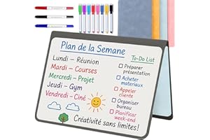 MandA® Tableau Blanc Magnétique – 2 × A5 Pliables + 8 Marqueurs Couleurs + 3 Double Pointe + Gamuza – Ardoise blanche Infantile Effaçable pour Enfants, Étudiants et Bureau | Bleu