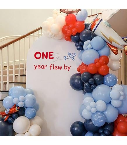 Airplane 1st Birthday Decorations Boys - Retro Blue Balloon Garland Arch Kit Theme First Backdrop Number 1 How Time Flies Party Supplies Alt1