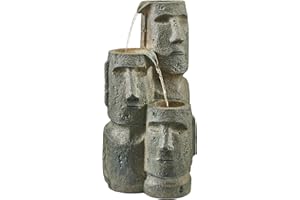 SERENITY WATER FEATURES Serenity Easter Island Head Cascade Water Feature with LED lights, Self-Contained, Weatherproof Ornament for Garden, Patio & Decking (Height 73cm)