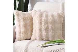 Madizz 2-częściowy zestaw miękkich, pluszowych, krótkich, wełnianych, aksamitnych, dekoracyjnych, ozdobnych, luksusowych poszewek na poduszki, na sofę, do sypialni, kolor beżowy, 50 x 50 cm