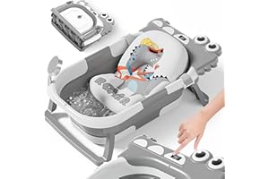 SUPERBE BEBE Faltbar Baby Badewanne Mit Rutschfestem Badekissen - Babywanne XXL Mit Baby Badewannensitz & Badethermometer - Von Der Geburt Bis 3 Jahre - Baby Bathtub - Geburtsgeschenke Für Mädchen & Jungen