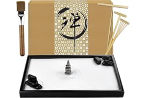 Artcome Japanese Zen Sand Garden for Desk with Rake, Stand, Rocks and Mini Furnishing Articles - Office Table Accessories, Mini Zen Sand Garden Kit - Meditation Gifts