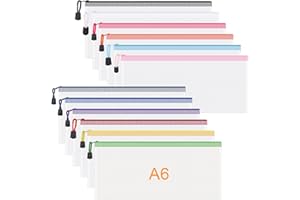 ‎JIANTA JIANTA Dokumententasche A6, 12 Stücke Dokumentenmappe mit Reißverschluss, Mesh Kunststoff Reißverschlusstasche, Schulbüro Hausaufgaben Zipper Beutel für Datei, Kosmetika, Farbe Taschen