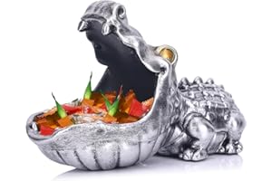 LCCCK Ciotola per caramelle a forma di coccodrillo, divertente statua di coccodrillo, per tavolo d'ingresso, scultura a bocca grande argentata, con scultura a forma di animale strano ippopotamo,